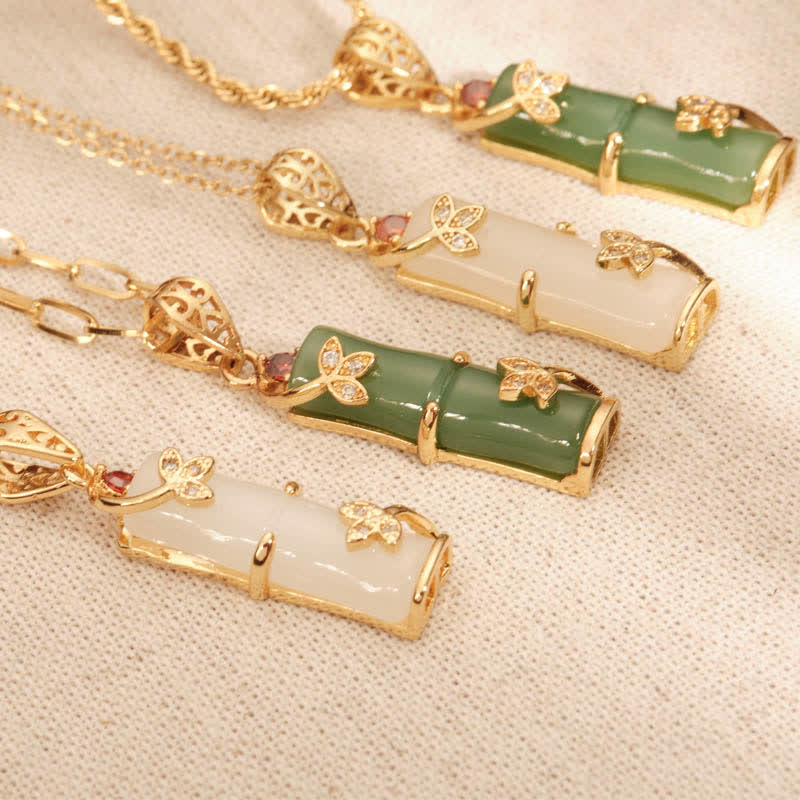 KarmaRipple's Ivory Jade Cyan Jade Bamboo Fortune Protection Pendant Necklace p5