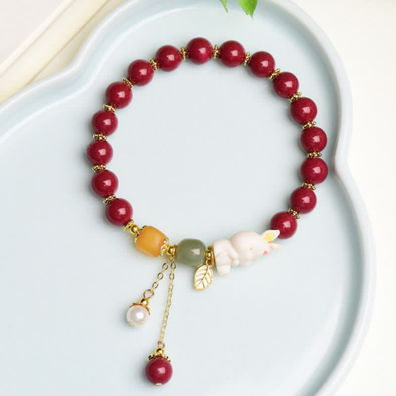 KarmaRipple's Year of the Rabbit Cinnabar Hetian Jade Bunny Beaded Blessing Bracelet p9