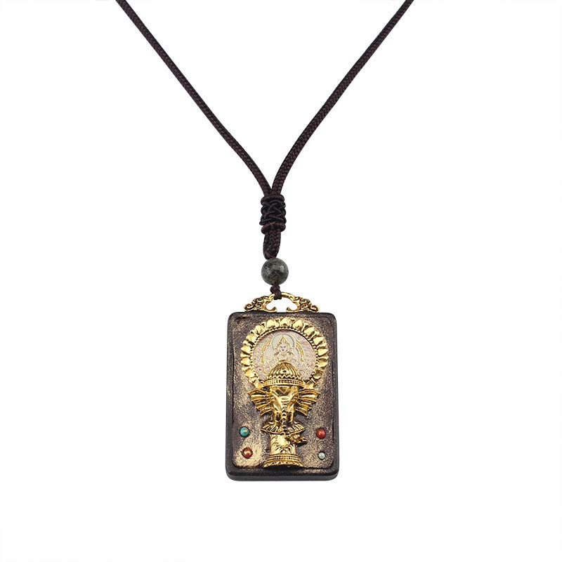 KarmaRipple's Ebony Wood Elephant God of Fortune Buddha Blessing Pendant String Necklace p14