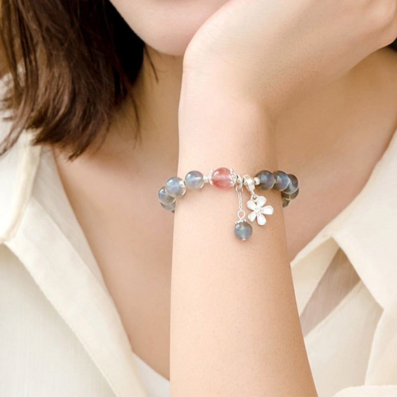 KarmaRipple's Moonstone Strawberry Quartz Flower Balancing Talisman Bracelet p2