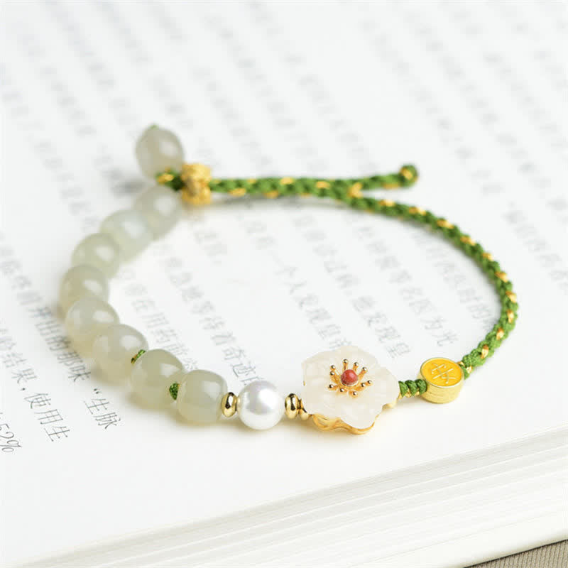 KarmaRipple's 925 Sterling Silver Authentic Hetian Jade Peach Blossom Fortune Bracelet p5