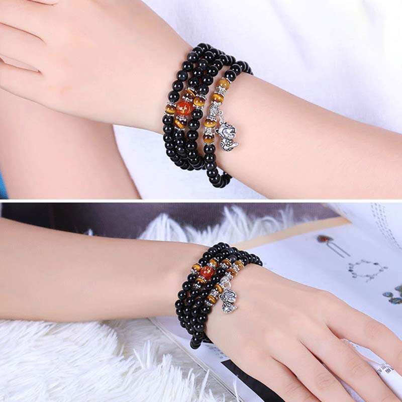 KarmaRipple's Chinese Zodiac 108 Beadwork Black Obsidian Tiger Eye Fortune Mala Bracelet p10
