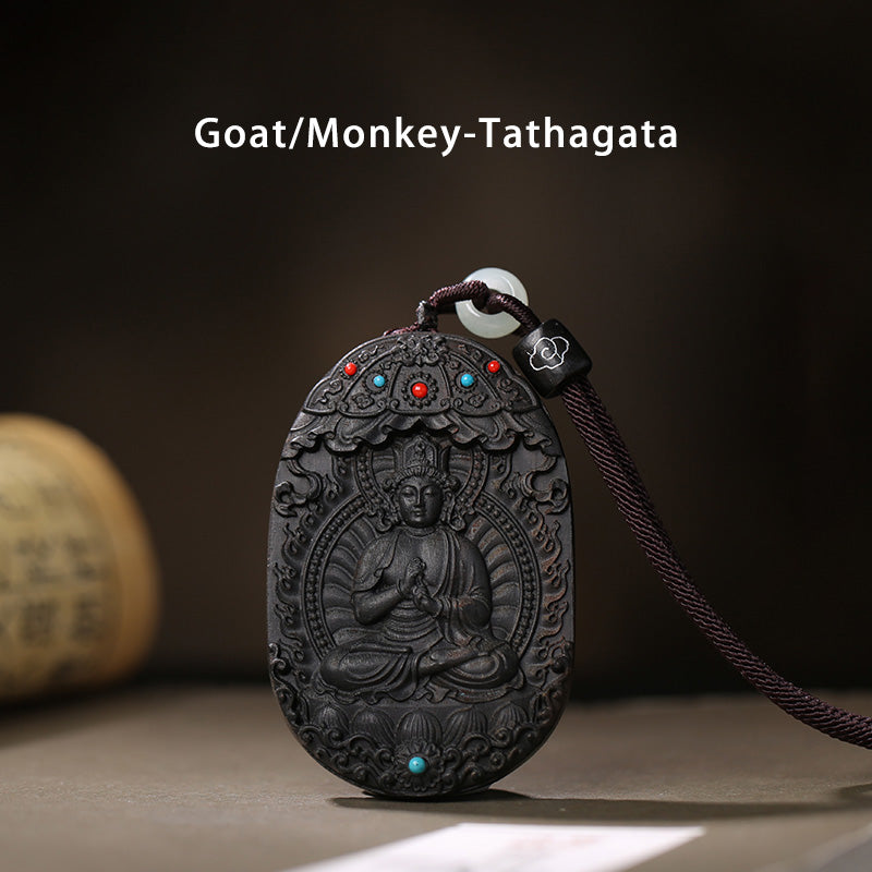 KarmaRipple's Chinese Zodiac Natal Buddha Agarwood Om Mani Padme Hum Lotus Peace Pendant Necklace p32