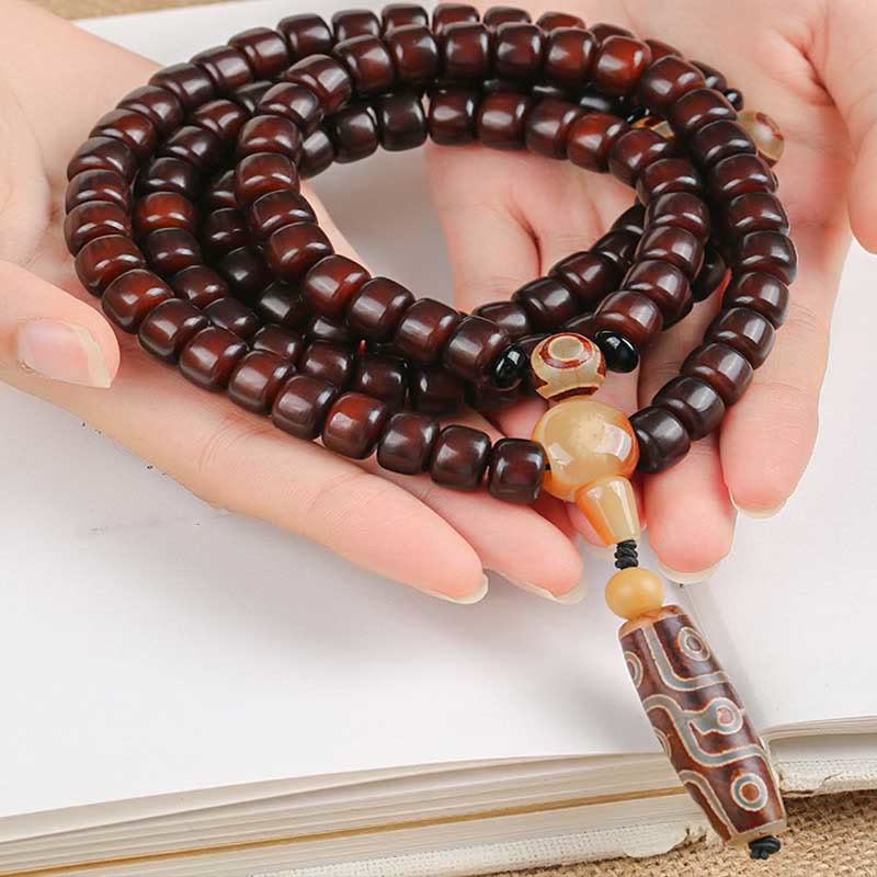 KarmaRipple's 108 Mala Beadwork Three-eyed Dzi Bead Nine-eye Dzi Bead Jade Fortune Bracelet p8