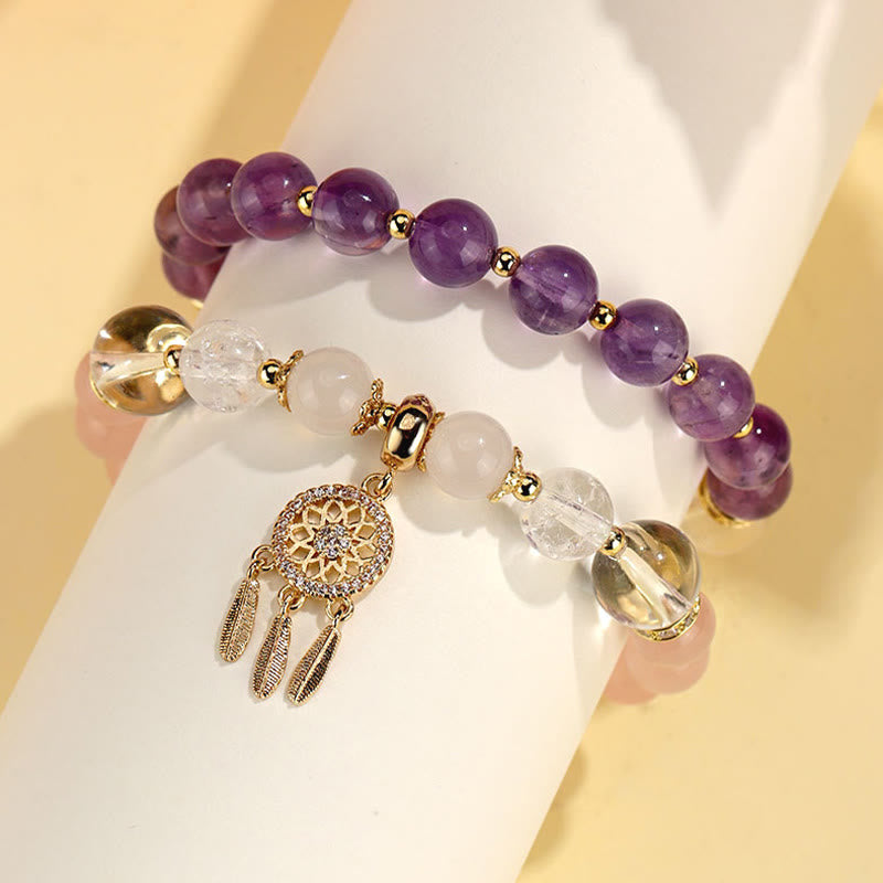 KarmaRipple's Green Strawberry Quartz Amethyst Gemstone Dreamcatcher Balancing Bracelet p12