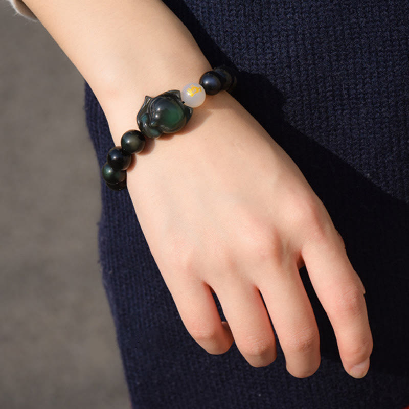 KarmaRipple's Authentic Rainbow Obsidian Gold Sheen Obsidian Silver Sheen Obsidian Fox Balancing Bracelet p8
