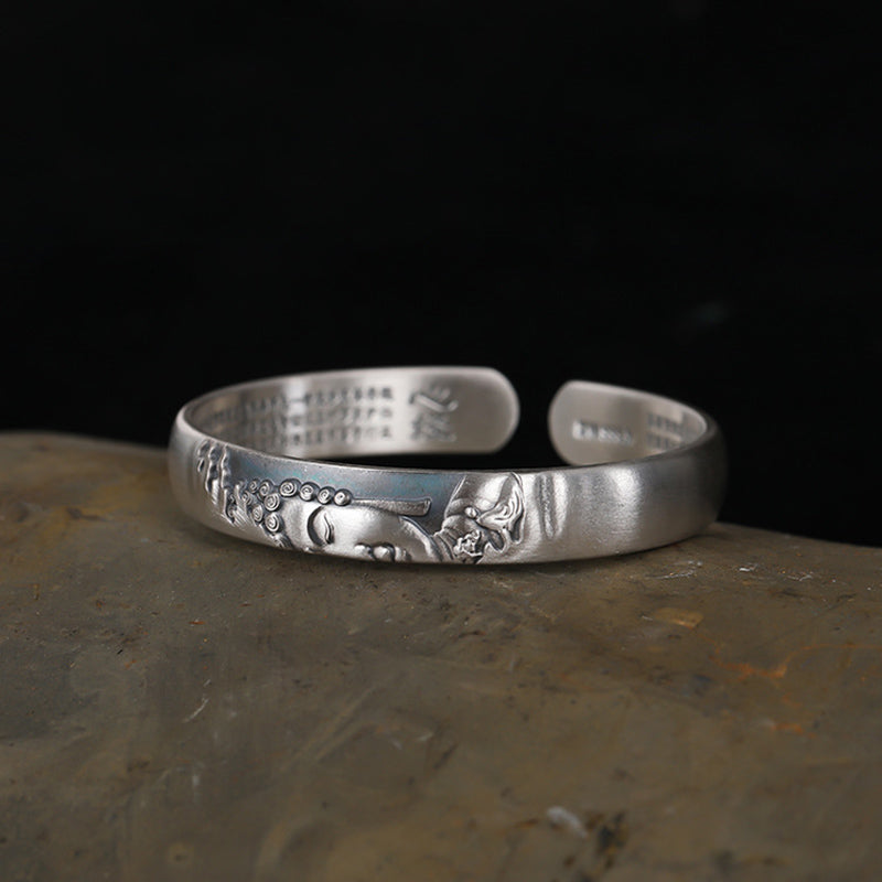 KarmaRipple's 999 Sterling Silver Buddha Head Heart Sutra Serenity Bracelet Bangle p7