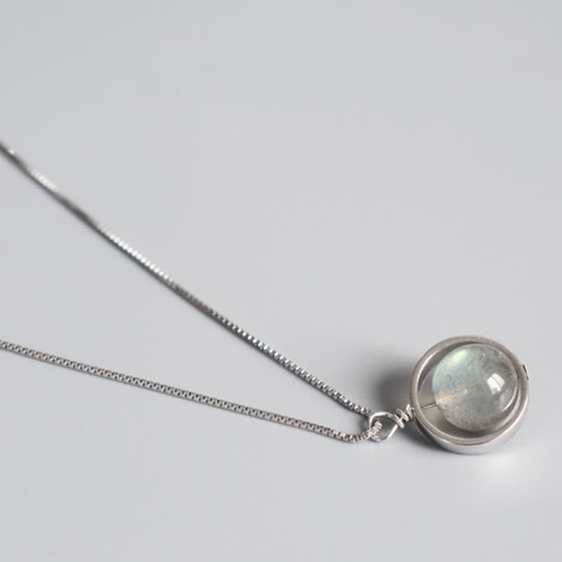 KarmaRipple's 925 Sterling Silver Moonstone Love Planet Rotatable Pattern Pendant Necklace p11