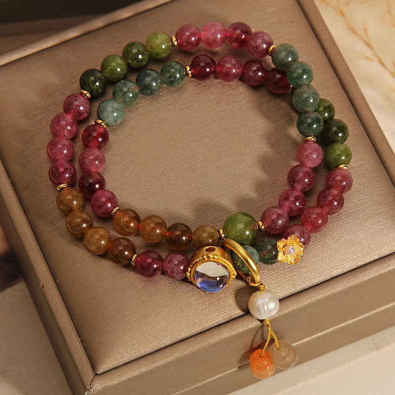 KarmaRipple's Multicolored Tourmaline Positive Double Wrap Gourd Talisman Bracelet p6