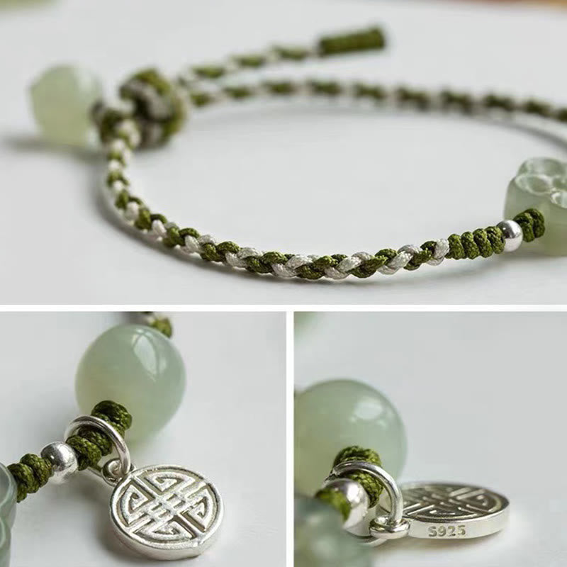 KarmaRipple's Handmade Plum Blossom Flower Jade Fortune Prosperity Woven Bracelet p5