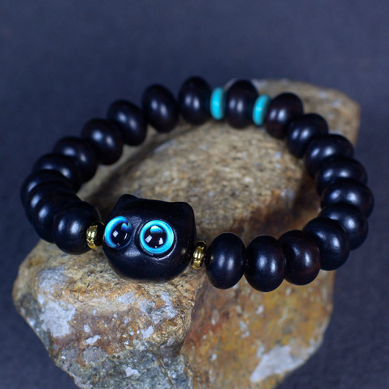 KarmaRipple's Ebony Wood Liuli Glass Lovely Cat Peace Balance Bracelet p8