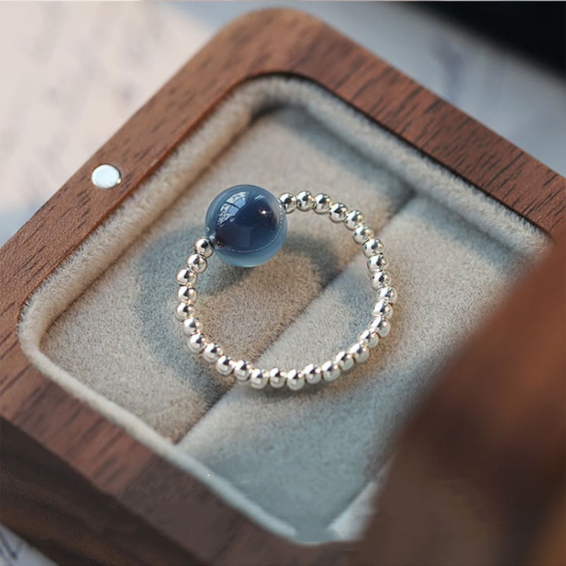 KarmaRipple's 925 Sterling Silver Blue Candy Agate Balancing Bead Ring p1