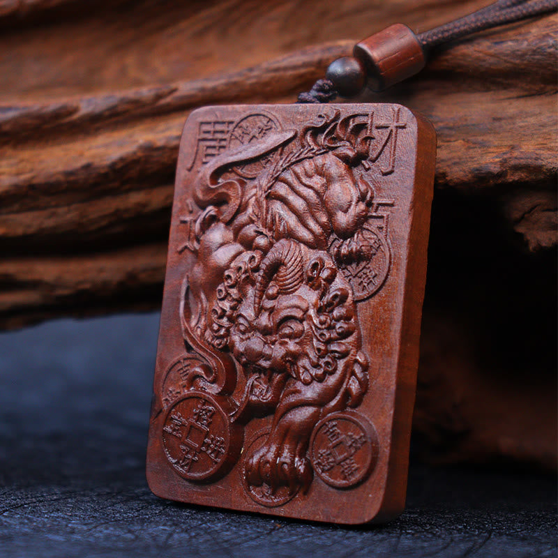 KarmaRipple's Authentic Lightning Struck Jujube Wood PiXiu Bronze Coin Good Fortune Pendant Necklace p5