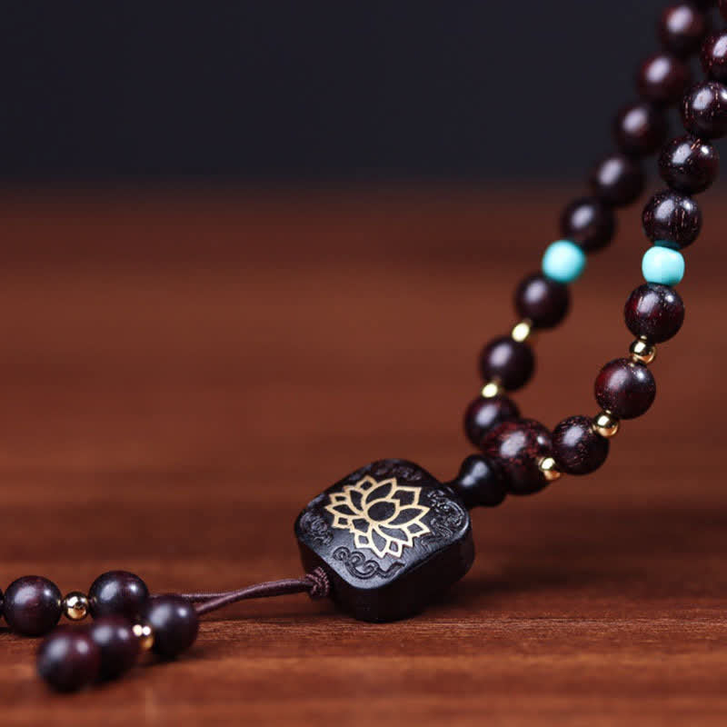 KarmaRipple's 108 Mala Beadwork Tibetan Small Leaf Red Sandalwood Lotus Balance Bracelet p7