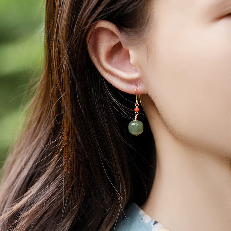 KarmaRipple's 925 Sterling Silver 14K Gold Plated Hetian Jade Red Agate Fortune Drop Dangle Earrings p17