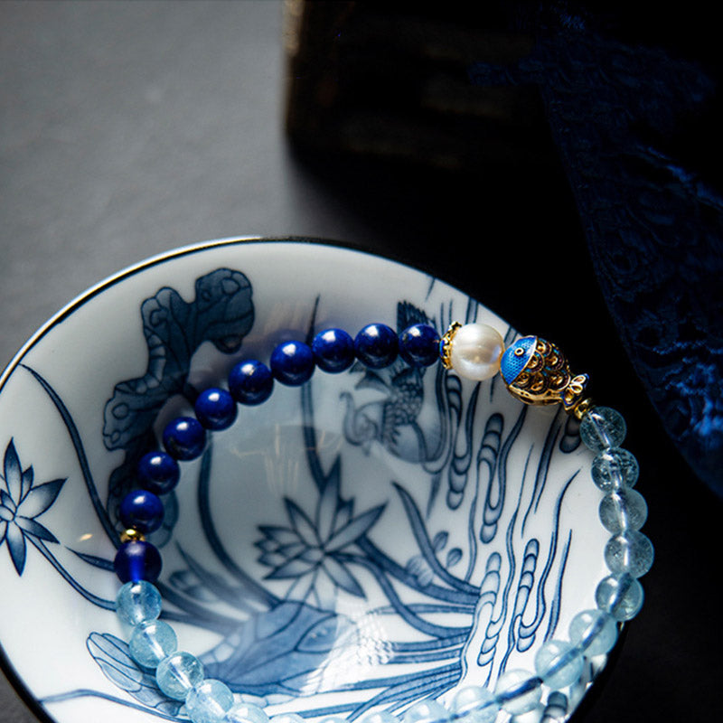 KarmaRipple's Authentic Aquamarine Lazurite Fish Balancing Bracelet p4