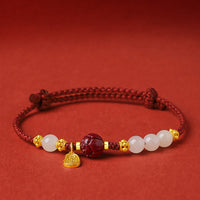 KarmaRipple's 24K Gold Plated Hetian Ivory Jade Cinnabar Lotus Fortune Rope Bracelet