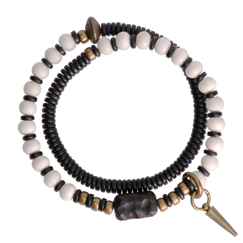 KarmaRipple's Yak Bone Ebony Wood Bronze Strength Pair Bracelet p11
