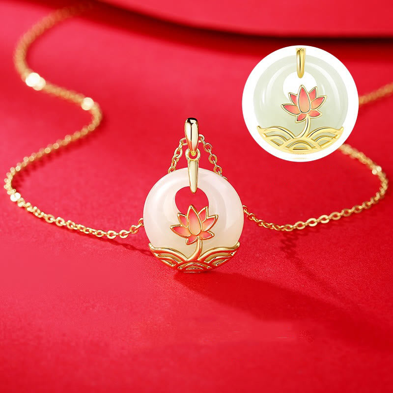 KarmaRipple's 925 Sterling Silver Hetian Ivory Jade Lotus Flower Blessing Pendant Necklace p5