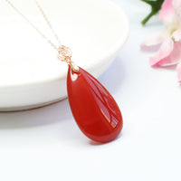 KarmaRipple's 925 Sterling Silver Waterdrop Red Agate Confidence Pendant Necklace