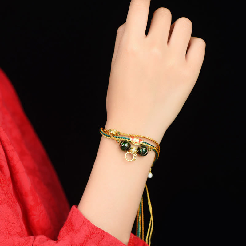 KarmaRipple's Tibetan Handmade Rope Liuli Glass Bead Woven Multilayered Balancing Bracelet p8