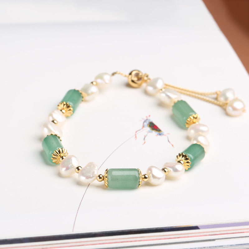 KarmaRipple's Green Aventurine Pearl Pink Gemstone Bead Fortune Bracelet p4