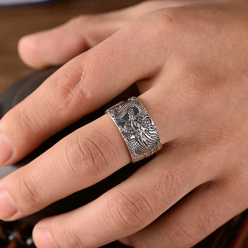 KarmaRipple's 999 Sterling Silver Dragon Carved Pattern Protection Success Ring p4