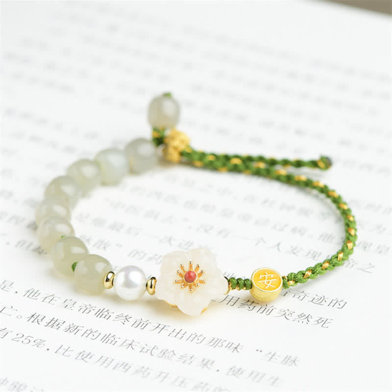 KarmaRipple's 925 Sterling Silver Authentic Hetian Jade Peach Blossom Fortune Bracelet p6