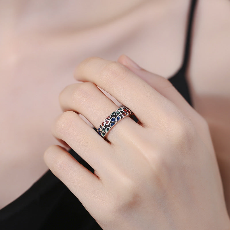 KarmaRipple's Colorful Plum Blossoms Design Balancing Bronze Adjustable Ring p5