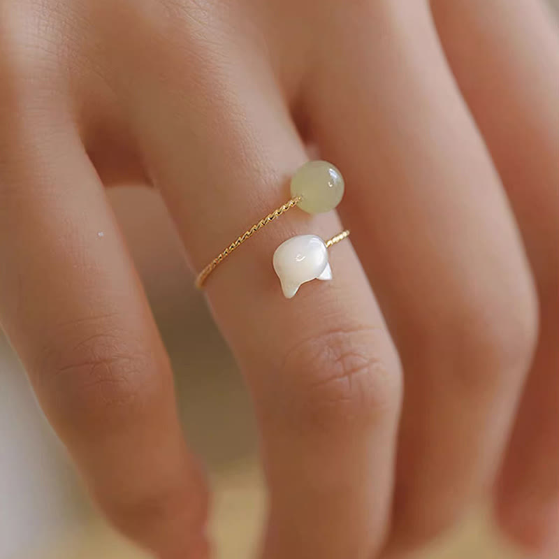 KarmaRipple's Tridacna Stone Cat Head Jade Bead Blessing Ring p5
