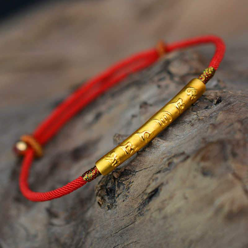 KarmaRipple's Tibetan Buddhist Handmade Mani Mantra Fortunate Red String Bracelet p1