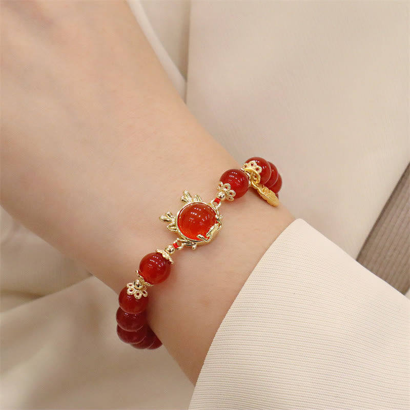 KarmaRipple's Year of the Dragon Red Agate Jade Peace Buckle Fu Character Success Bracelet ( p11