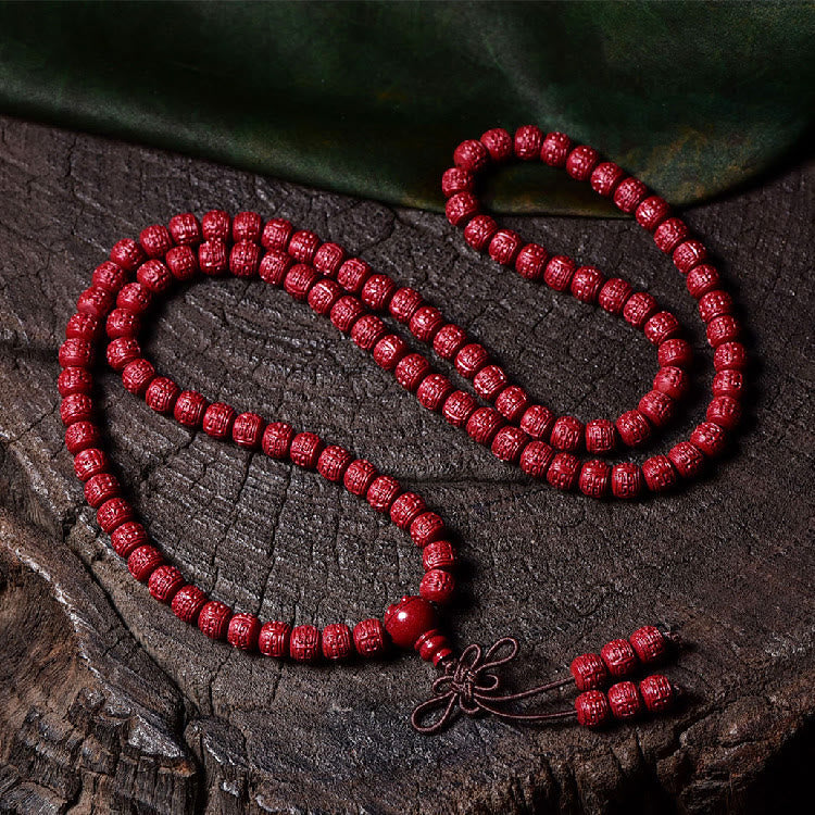 KarmaRipple's 108 Mala Beadwork Cinnabar Om Mani Padme Hum Pattern Engraved Blessing Bracelet p25
