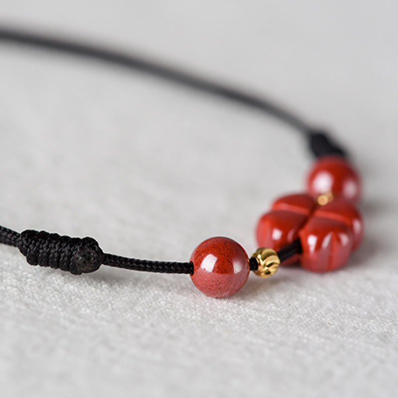 KarmaRipple's Four Leaf Clover Cinnabar Blessing Calm String Bracelet Anklet p25