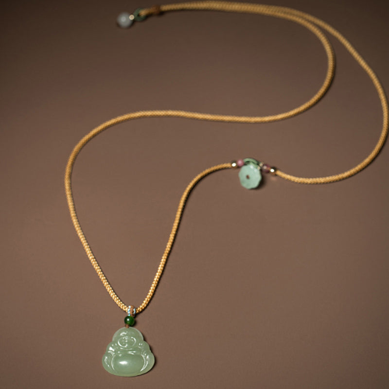 KarmaRipple's Laughing Buddha Jade Lotus Prosperity String Pendant Necklace p12