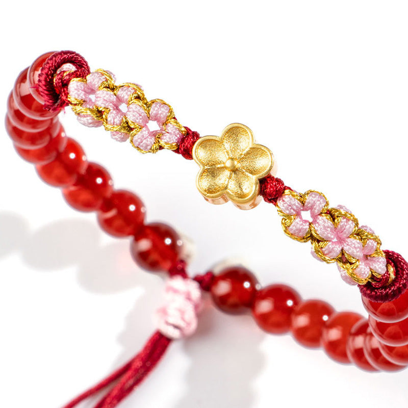 KarmaRipple's 999 Sterling Silver Authentic Red Agate Pink Gemstone Cherry blossom Bracelet p10
