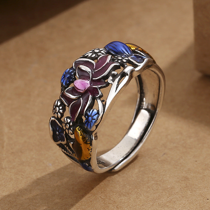KarmaRipple's Koi Fish Lotus Flower Leaf Design Fortune Wealth Ring p5