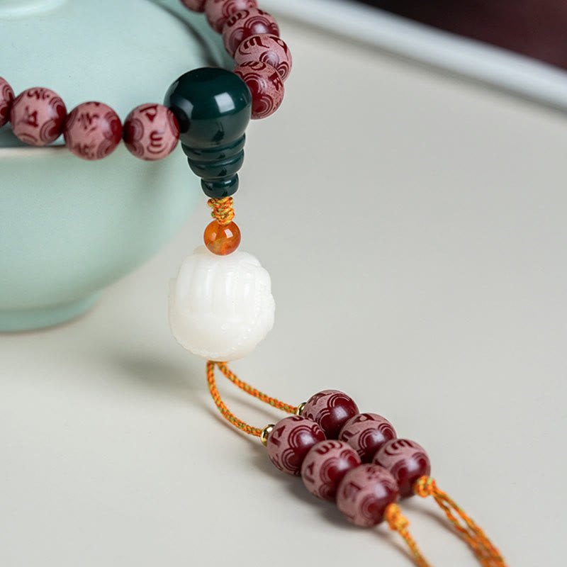 KarmaRipple's Red Bodhi Seed Om Mani Padme Hum Lotus Engraved Balance Bracelet p5
