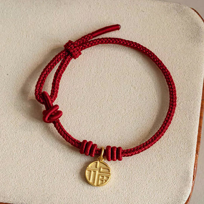 KarmaRipple's Handmade Eight Thread Peace Weave Fu Character Talisman Fortune Happiness Red Rope Bracelet p2