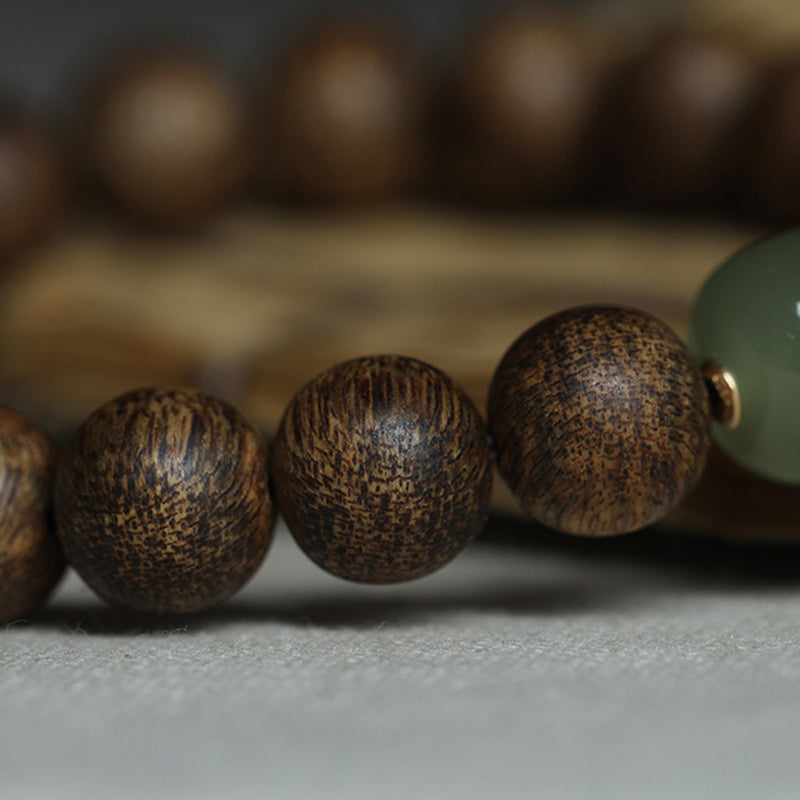 KarmaRipple's Vietnam Huang Qinan Agarwood Hetian Jade Peace Strength Bracelet p12
