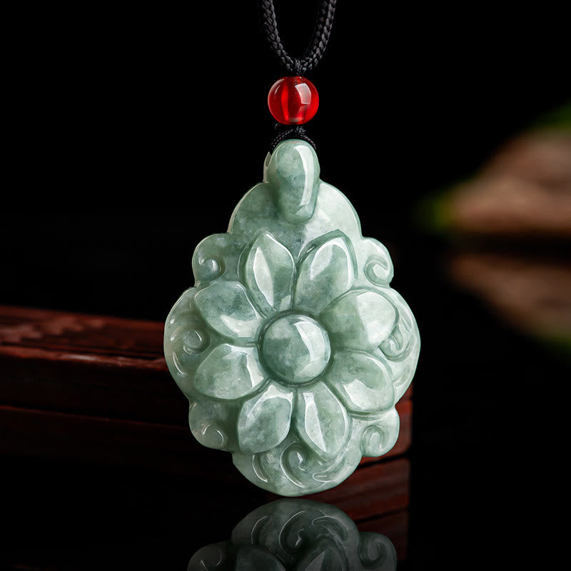 KarmaRipple's Authentic Jade Kalanchoe blossfeldiana Flower Pattern Fortune Pendant Necklace p1