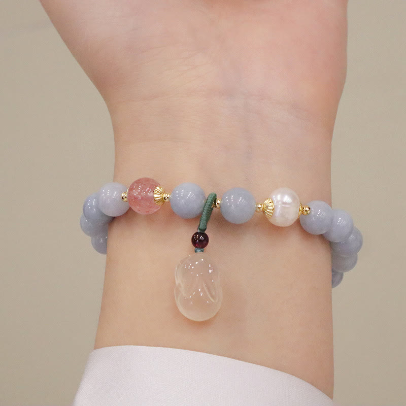KarmaRipple's Authentic Aquamarine Chalcedony Serenity Rabbit Gourd Cat Talisman Bracelet p7
