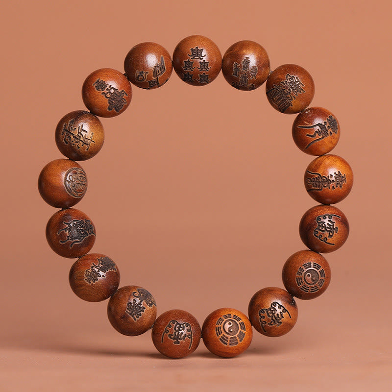 KarmaRipple's Lightning Struck Jujube Wood Yin Yang Bagua Taoist Taboo Scripture Symbol Engraved Fortune Bracelet p5
