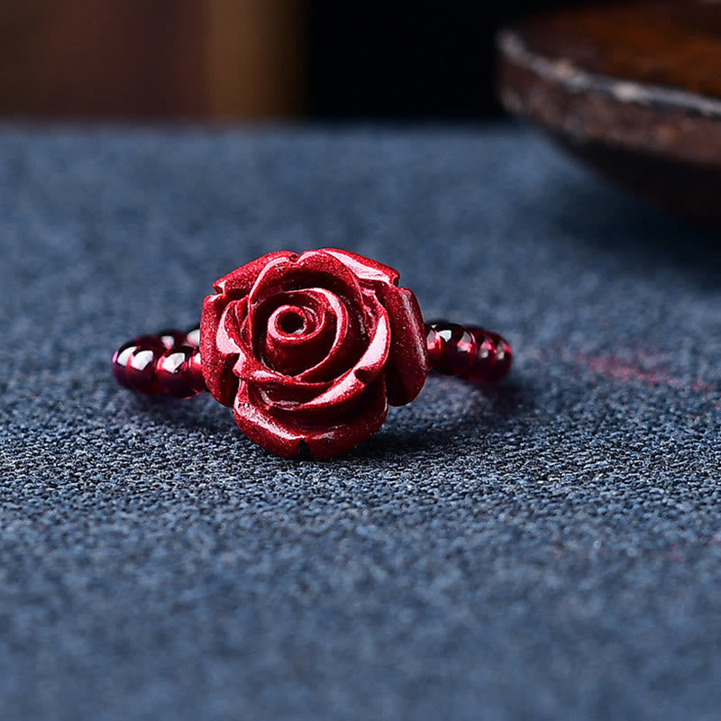 KarmaRipple's Garnet Cinnabar Fortunate Bead PiXiu Om Mani Padme Hum Rose Protection Ring p16
