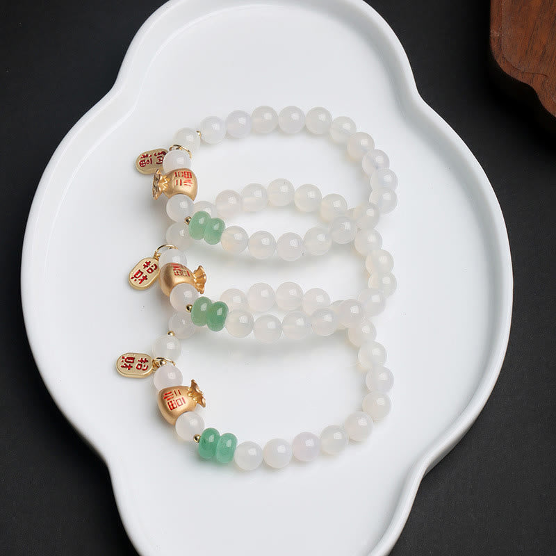 KarmaRipple's Authentic Ivory Agate Red Agate Money Bag Fu Character Four Leaf Clover Protection Bracelet p6