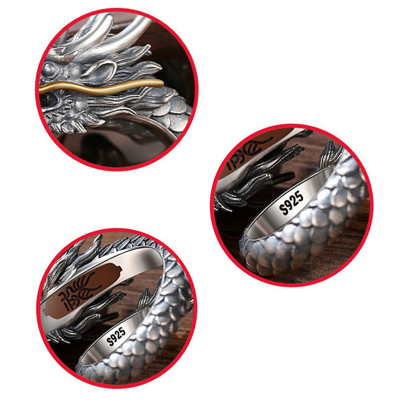 KarmaRipple's 925 Sterling Silver Vintage Dragon Design Protection Strength Adjustable Ring p14