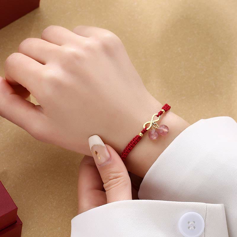KarmaRipple's Strawberry Quartz Gemstone Endless Weave Love Balancing Red String Weave Bracelet p4