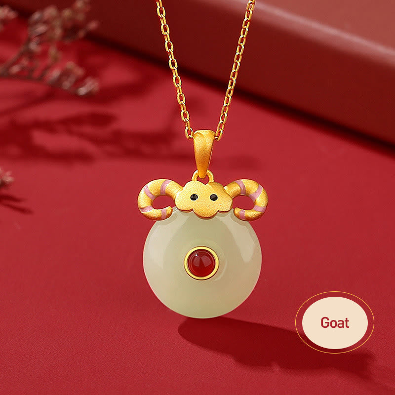 KarmaRipple's 925 Sterling Silver Hetian Jade Chinese Zodiac Year of the Dragon Red Agate Fortune Protection Pendant Necklace ( p8