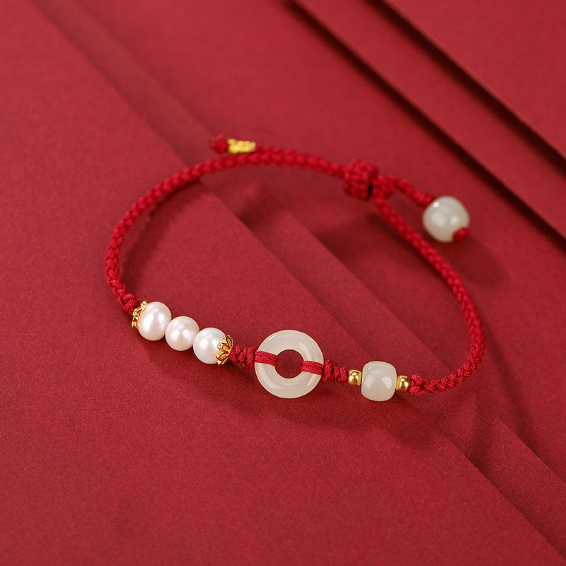KarmaRipple's 925 Sterling Silver Plated Gold Hetian Jade Peace Buckle Pearl Fortune Bracelet p15