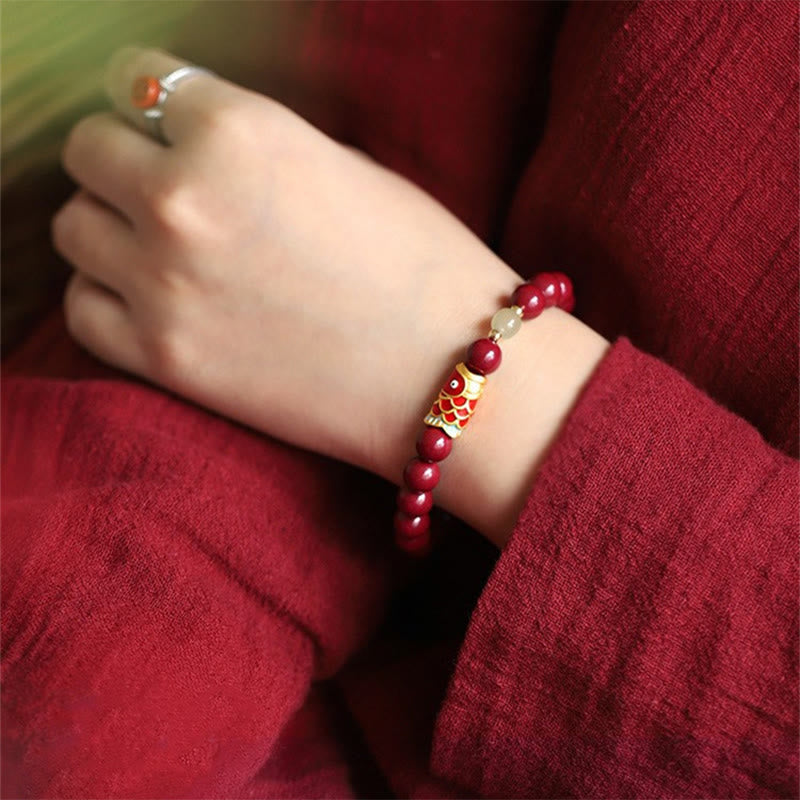 KarmaRipple's Authentic Cinnabar Fortunate Koi Fish Hetian Jade Bead Blessing Bracelet p4